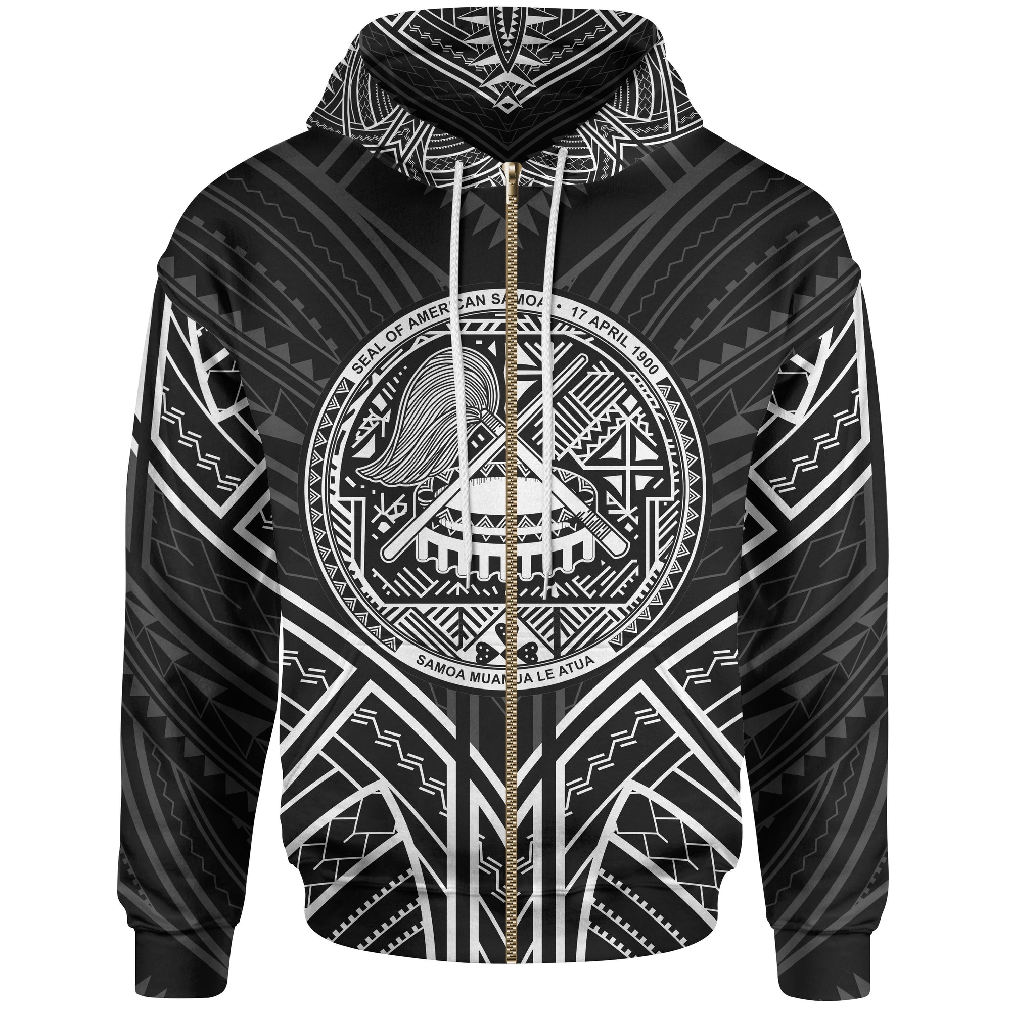 American Samoa Zip Hoodie American Samoa Seal Black Tribal Patterns Unisex Black - Polynesian Pride