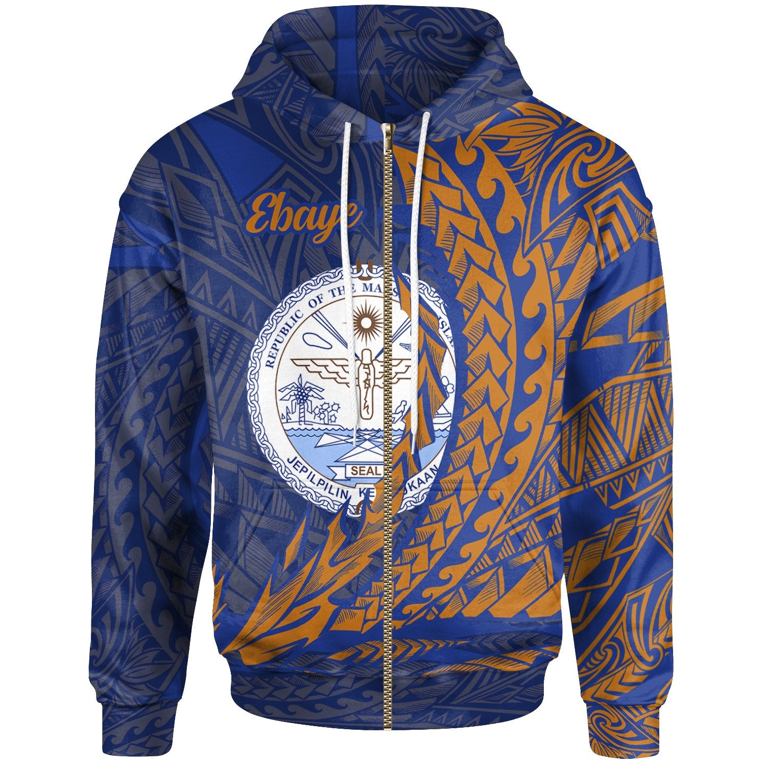 Marshall Islands Zip Hoodie Ebaye Wings Style Unisex Blue - Polynesian Pride