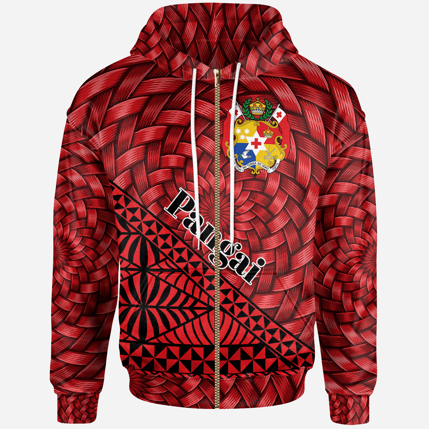 Tonga Zip Hoodie Pangai Tapa Patterns With Bamboo Unisex Red - Polynesian Pride