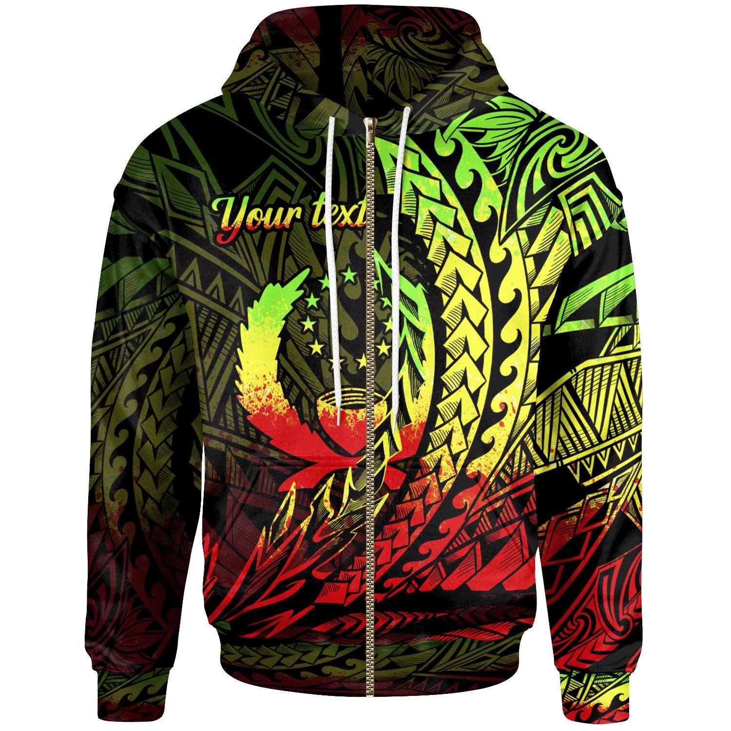 Pohnpei State Zip Hoodie Reggae Custom Wings Style Unisex Black - Polynesian Pride