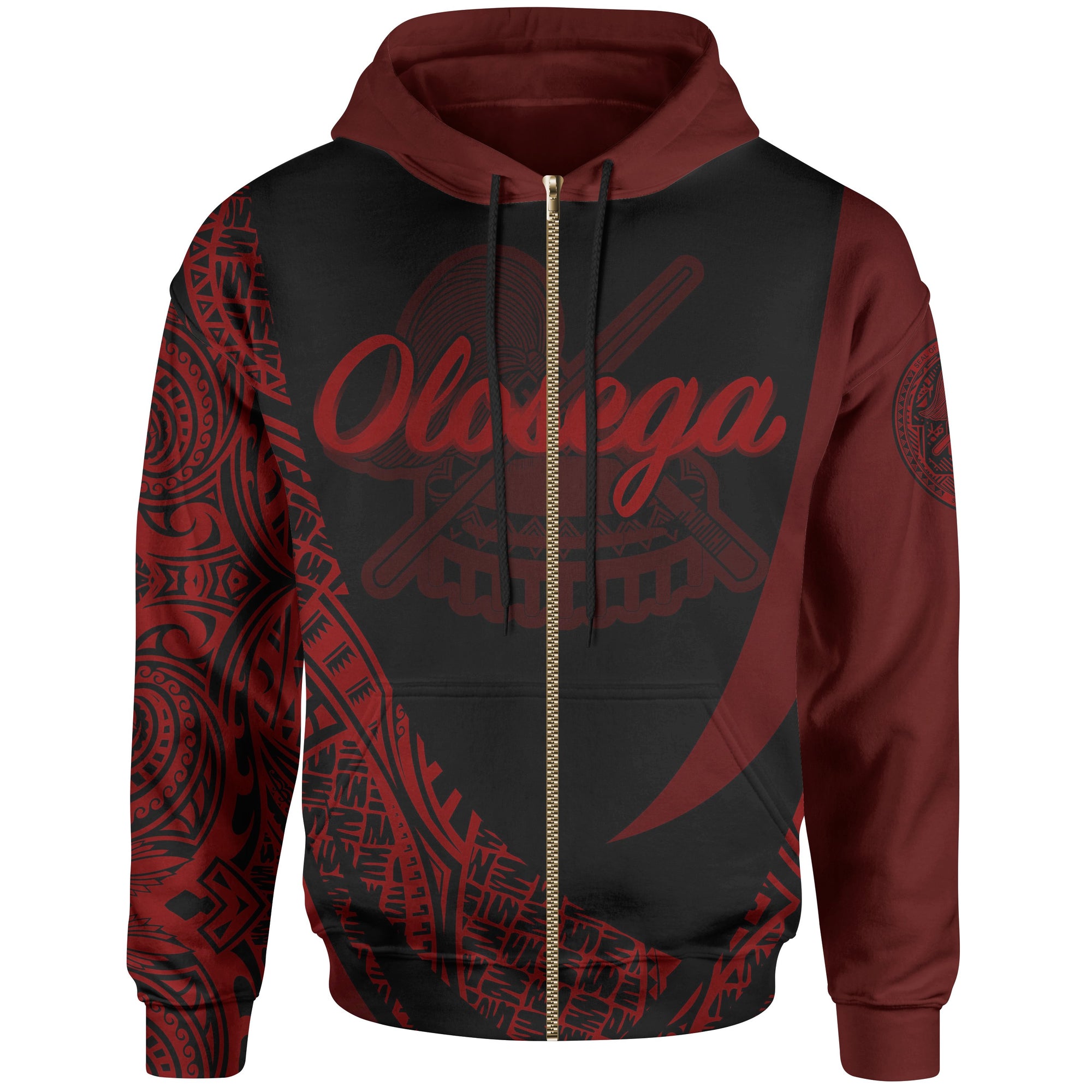 American Samoa Zip Hoodie Manua Olosega Polynesian Red Patterns Sport Style Unisex Black - Polynesian Pride