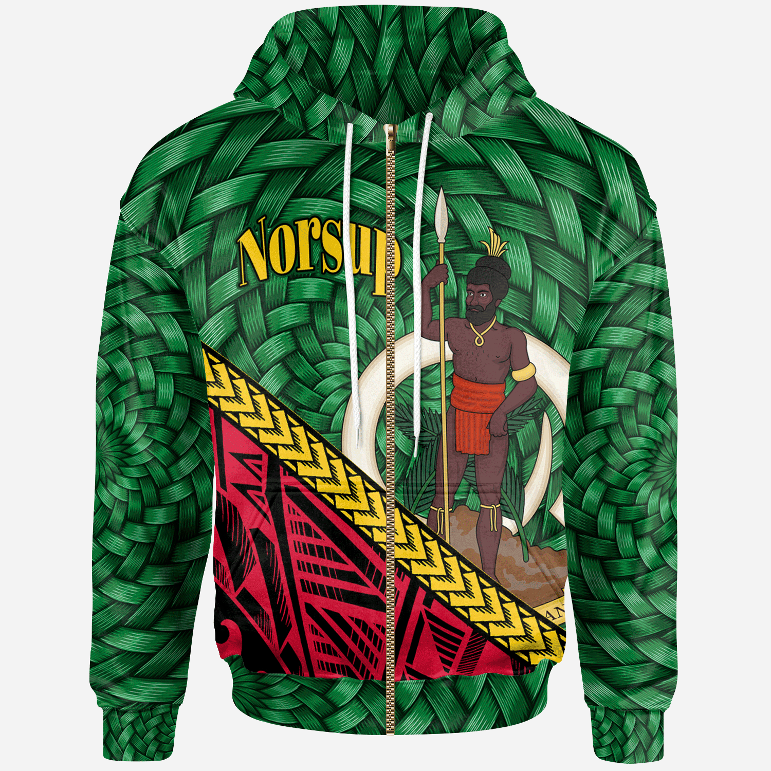 Vanuatu Zip Hoodie Norsup Polynesian Patterns With Bamboo Unisex Green - Polynesian Pride
