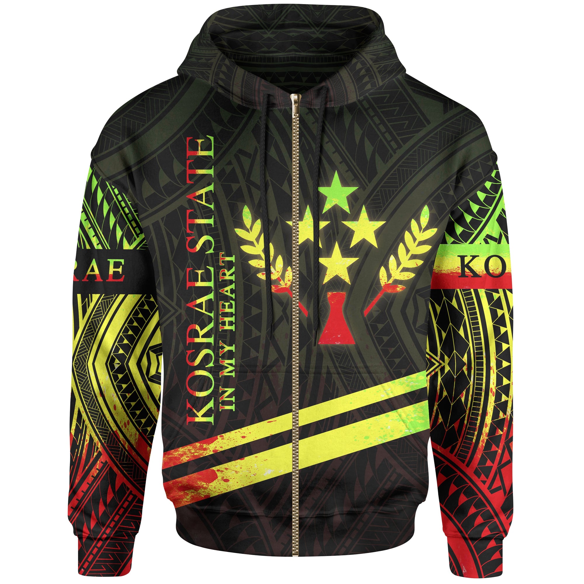 Kosrae State Zip Hoodie In My Heart Style Reggae Polynesian Patterns Unisex Black - Polynesian Pride