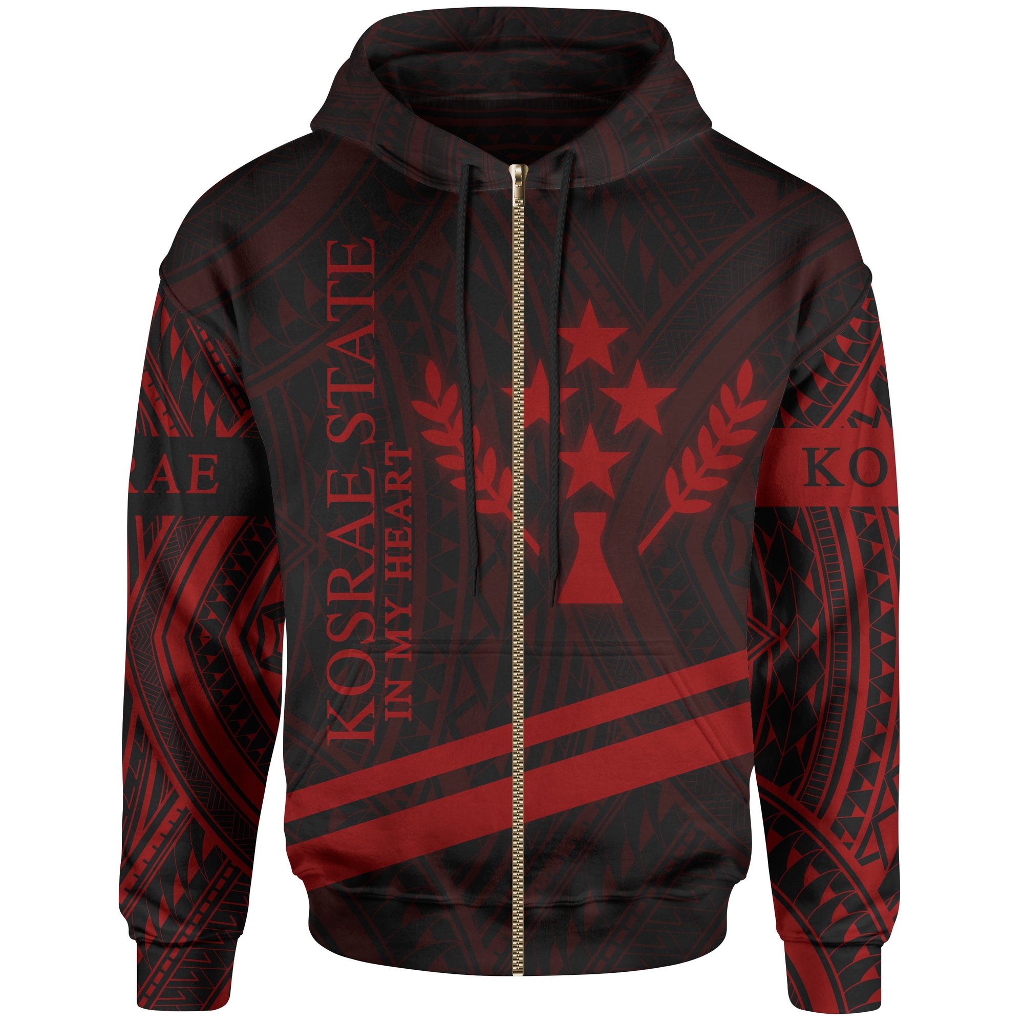 Kosrae State Zip Hoodie In My Heart Style Red Polynesian Patterns Unisex Black - Polynesian Pride