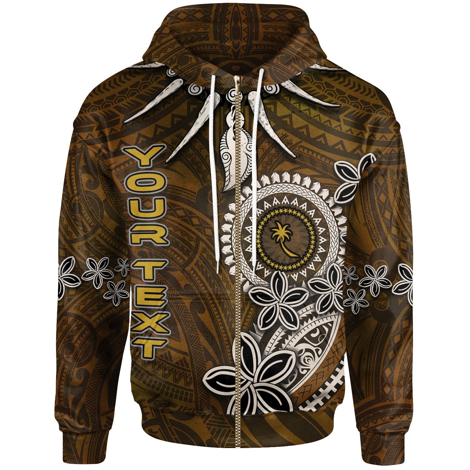 Chuuk Zip Custom Hoodie Polynesian Boar Tusk Unisex Brown - Polynesian Pride