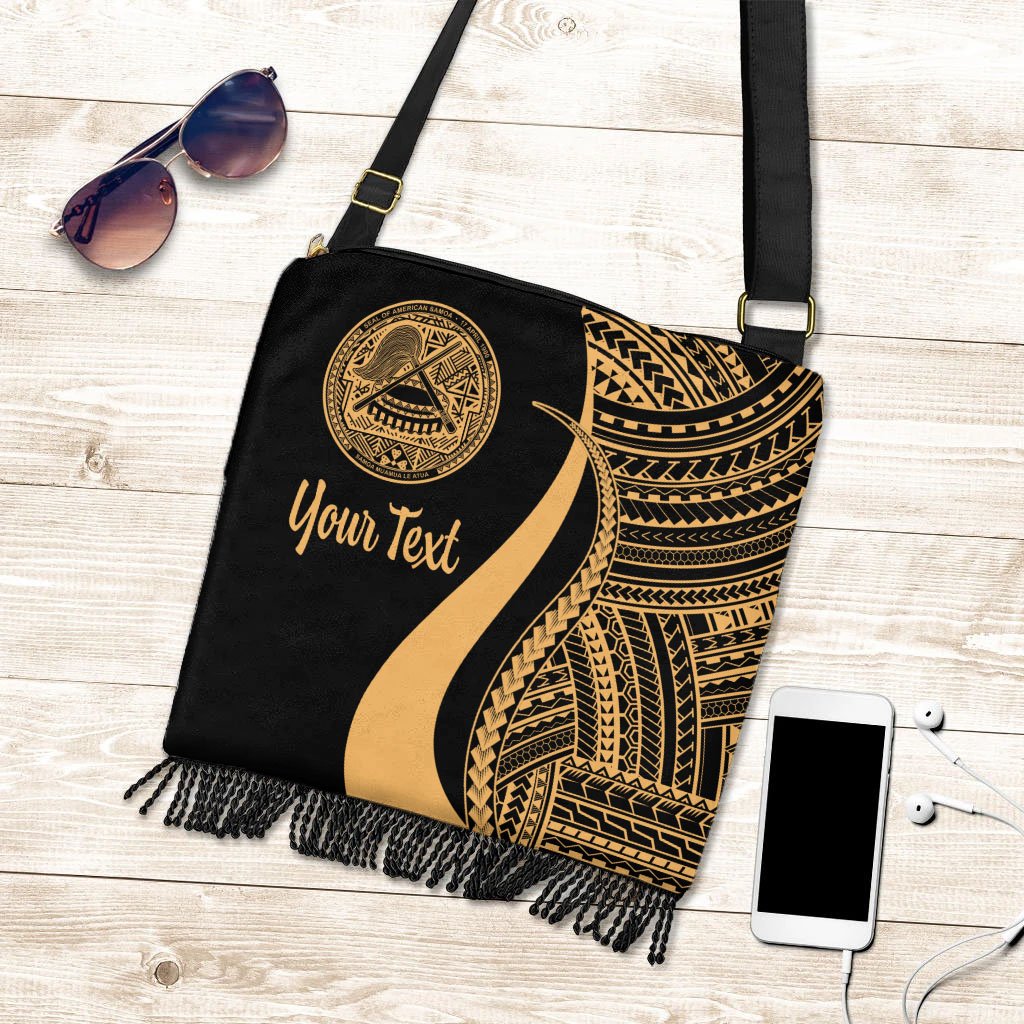 American Samoa Custom Personalised Boho Handbag - Gold Polynesian Tentacle Tribal Pattern Boho Handbag One Size Gold - Polynesian Pride