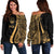 Marshall Islands Custom Personalised Women's Off Shoulder Sweater - Gold Polynesian Tentacle Tribal Pattern Crest Gold - Polynesian Pride