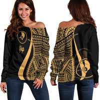 Yap Women's Off Shoulder Sweater - Gold Polynesian Tentacle Tribal Pattern Gold - Polynesian Pride