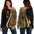 Yap Women's Off Shoulder Sweater - Gold Polynesian Tentacle Tribal Pattern Gold - Polynesian Pride