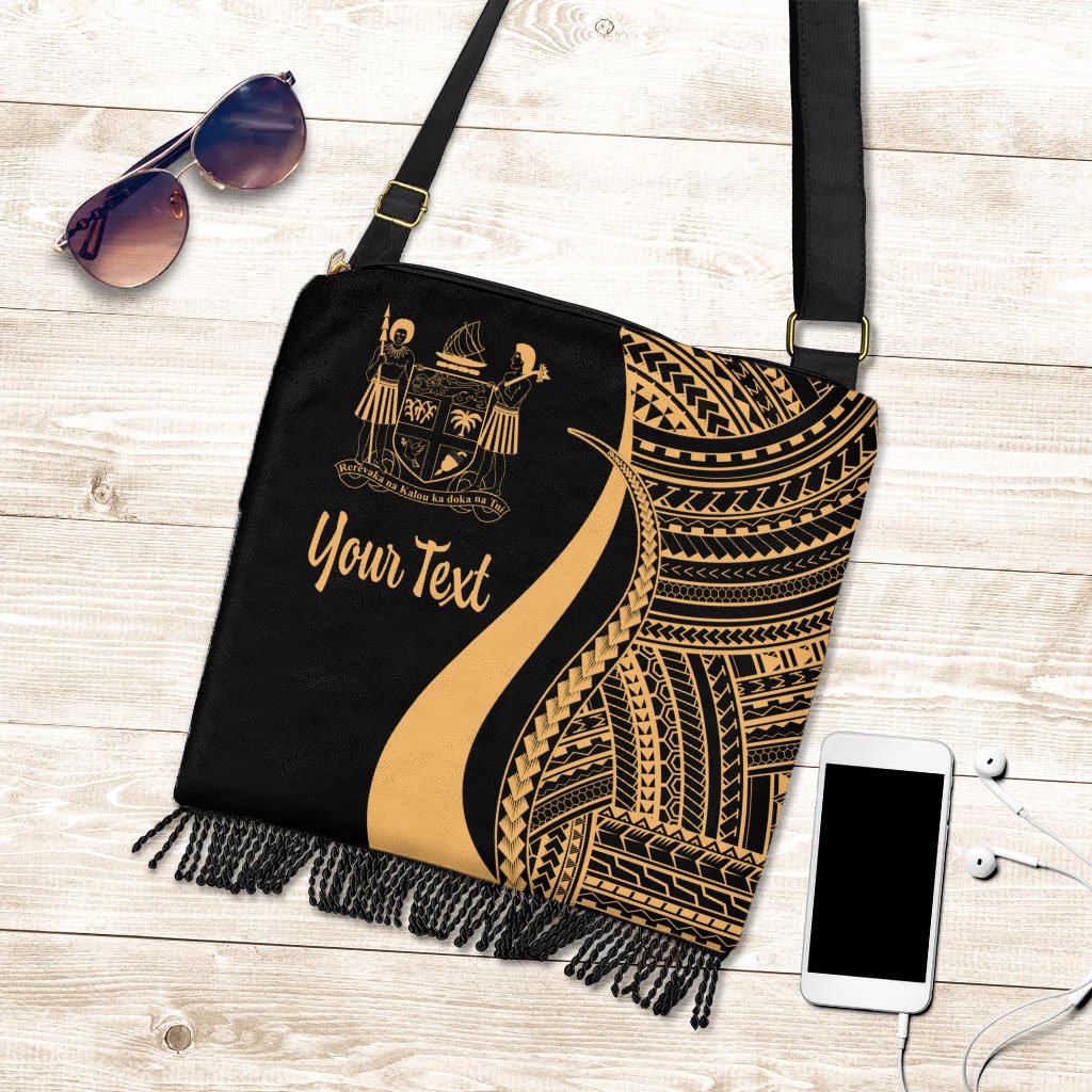 Fiji Custom Personalised Boho Handbag - Gold Polynesian Tentacle Tribal Pattern Crest Boho Handbag One Size Gold - Polynesian Pride
