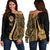 Tahiti Women's Off Shoulder Sweater - Gold Polynesian Tentacle Tribal Pattern Gold - Polynesian Pride