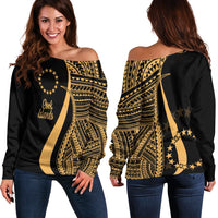 Cook Islands Women's Off Shoulder Sweater - Gold Polynesian Tentacle Tribal Pattern Gold - Polynesian Pride