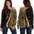 Cook Islands Women's Off Shoulder Sweater - Gold Polynesian Tentacle Tribal Pattern Gold - Polynesian Pride