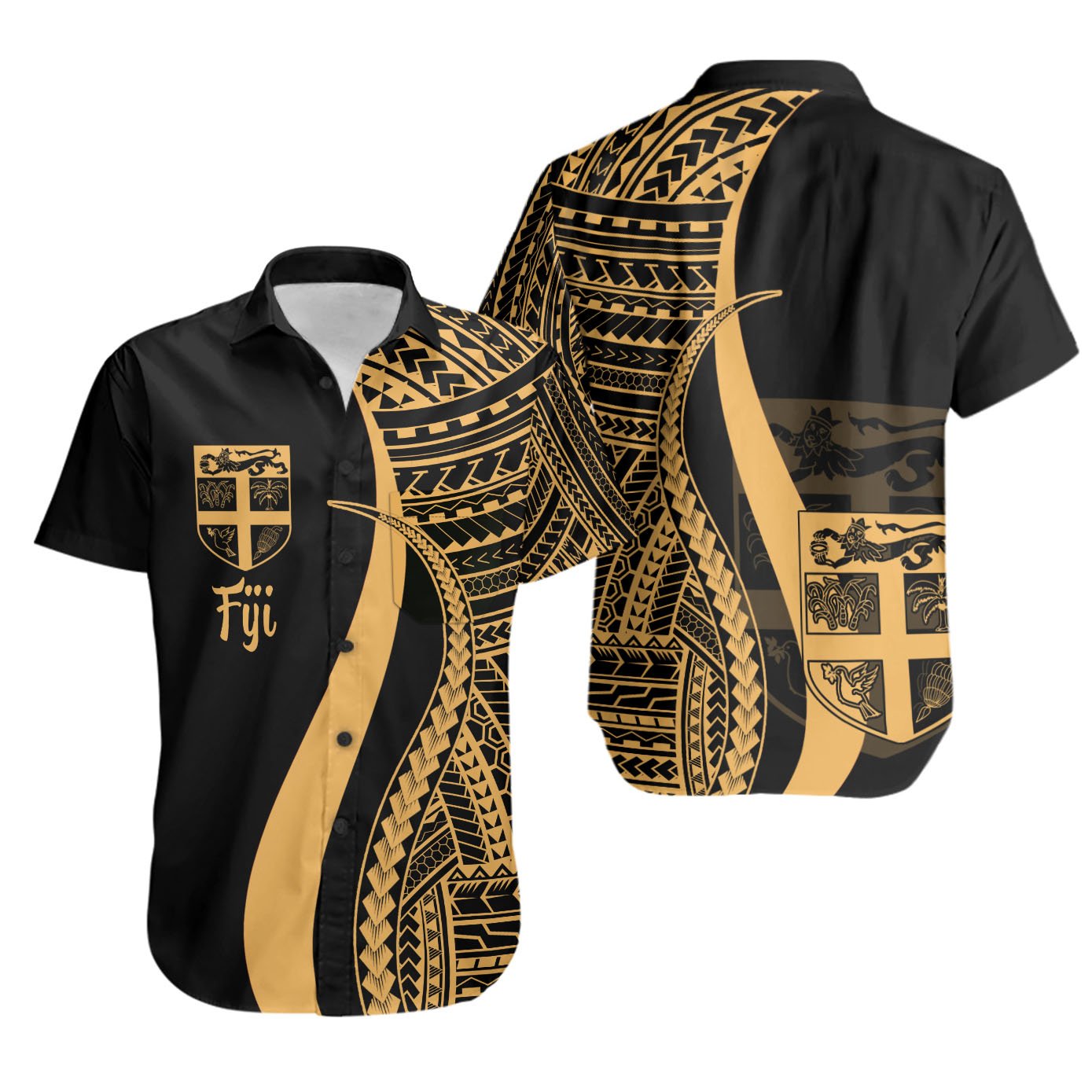 Fiji Short Sleeve Shirts - Gold Polynesian Tentacle Tribal Pattern Unisex Gold - Polynesian Pride