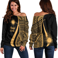 Marshall Islands Women's Off Shoulder Sweater - Gold Polynesian Tentacle Tribal Pattern Gold - Polynesian Pride