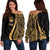 Vanuatu Women's Off Shoulder Sweater - Gold Polynesian Tentacle Tribal Pattern Gold - Polynesian Pride