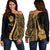 Tahiti Custom Personalised Women's Off Shoulder Sweater - Gold Polynesian Tentacle Tribal Pattern Gold - Polynesian Pride