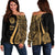 American Samoa Women's Off Shoulder Sweater - Gold Polynesian Tentacle Tribal Pattern Gold - Polynesian Pride