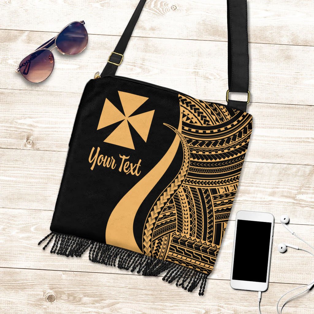 Wallis And Futuna Custom Personalised Boho Handbag - Gold Polynesian Tentacle Tribal Pattern Boho Handbag One Size Gold - Polynesian Pride