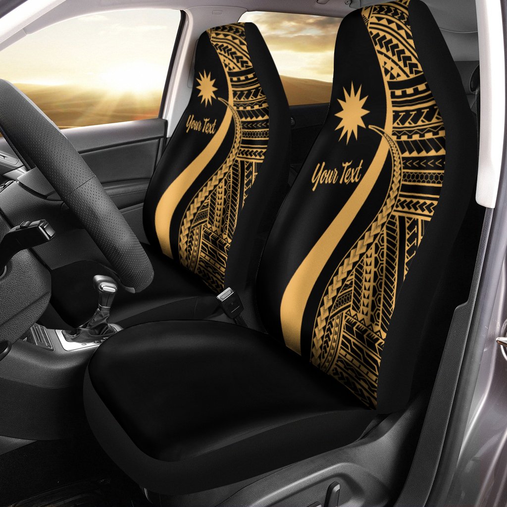Nauru Custom Personalised Car Seat Covers - Gold Polynesian Tentacle Tribal Pattern Universal Fit Gold - Polynesian Pride