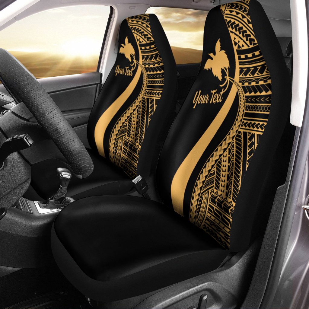 Papua New Guinea Custom Personalised Car Seat Covers - Gold Polynesian Tentacle Tribal Pattern Universal Fit Gold - Polynesian Pride
