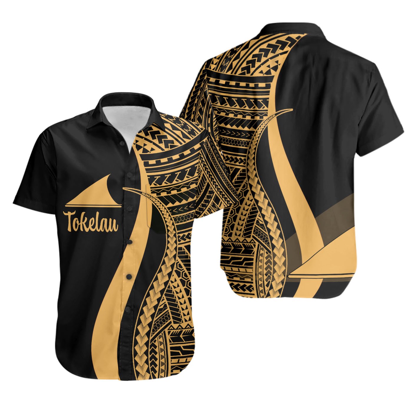 Tokelau Short Sleeve Shirts - Gold Polynesian Tentacle Tribal Pattern Unisex Gold - Polynesian Pride