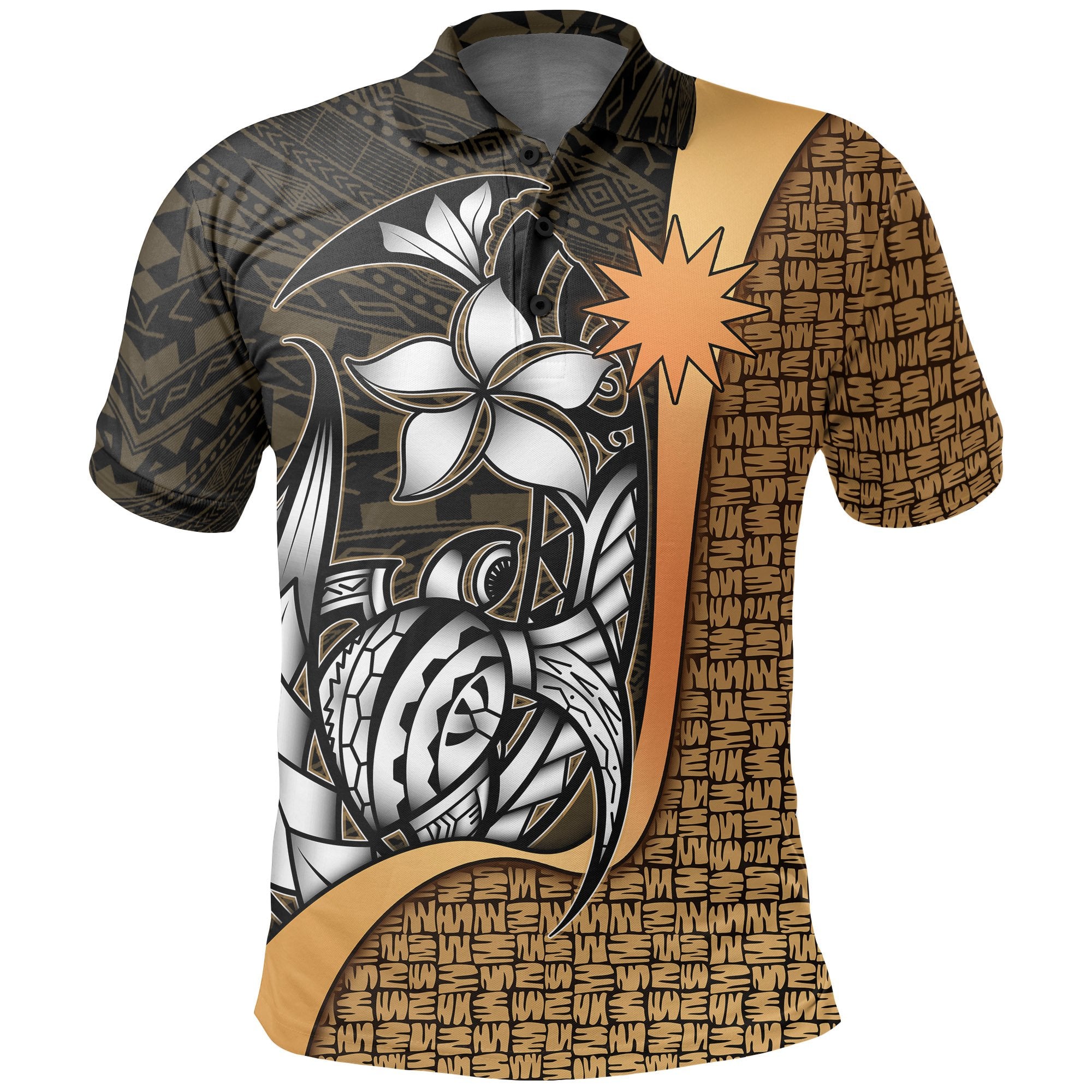 Nauru Polo Shirt Gold Turtle with Hook Unisex GOLD - Polynesian Pride