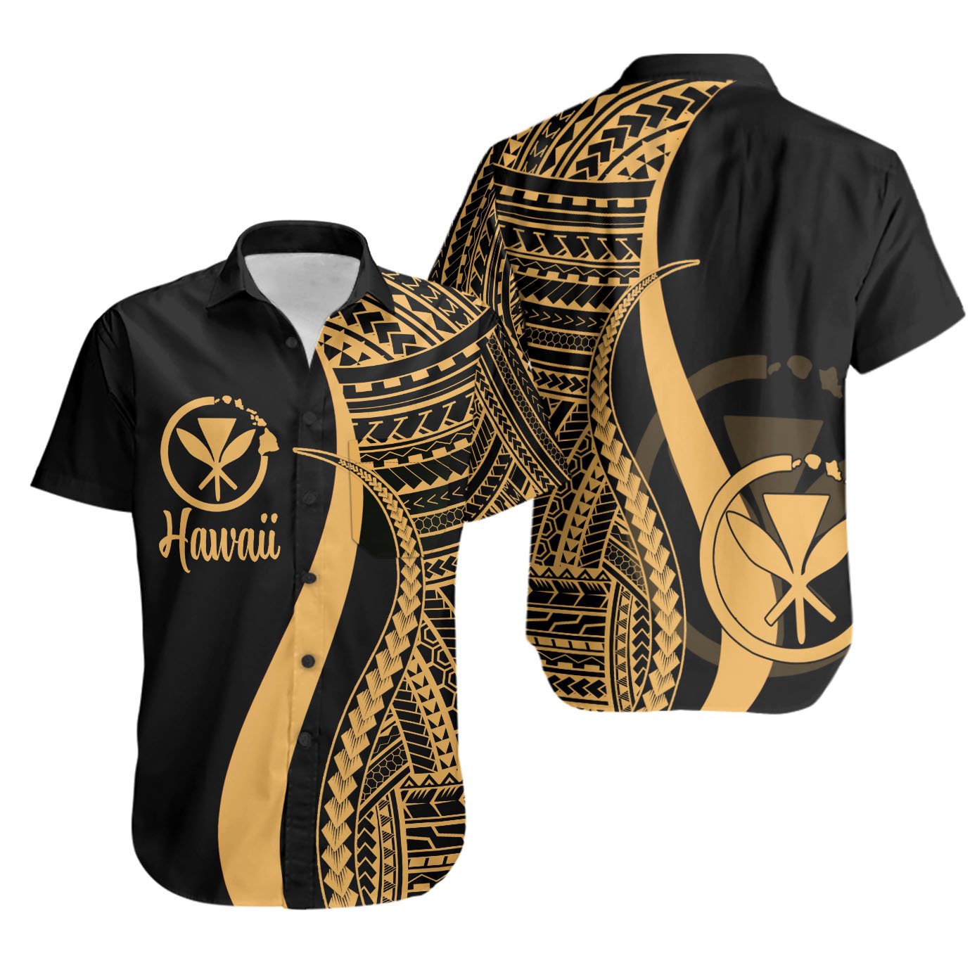 Hawaii Short Sleeve Shirts - Gold Polynesian Tentacle Tribal Pattern Unisex Gold - Polynesian Pride