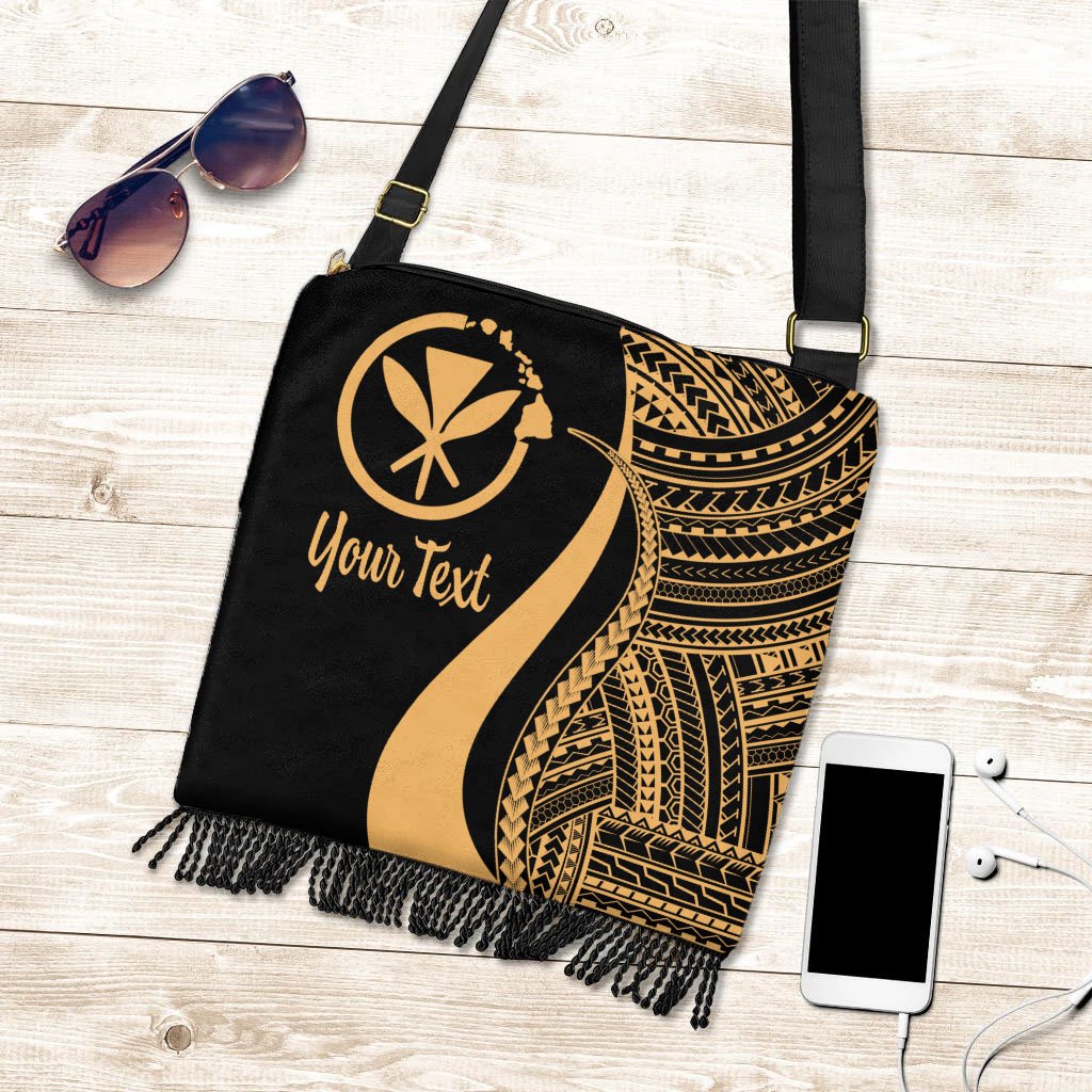 Hawaii Custom Personalised Boho Handbag - Gold Polynesian Tentacle Tribal Pattern Boho Handbag One Size Gold - Polynesian Pride