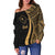 Chuuk Women's Off Shoulder Sweater - Gold Polynesian Tentacle Tribal Pattern - Polynesian Pride