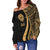 Tahiti Women's Off Shoulder Sweater - Gold Polynesian Tentacle Tribal Pattern - Polynesian Pride