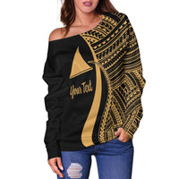 Tokelau Custom Personalised Women's Off Shoulder Sweater - Gold Polynesian Tentacle Tribal Pattern - Polynesian Pride