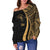 Niue Women's Off Shoulder Sweater - Gold Polynesian Tentacle Tribal Pattern - Polynesian Pride