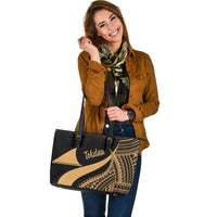 Tokelau Large Leather Tote Bag - Gold Polynesian Tentacle Tribal Pattern - Polynesian Pride