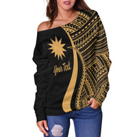 Nauru Custom Personalised Women's Off Shoulder Sweater - Gold Polynesian Tentacle Tribal Pattern - Polynesian Pride