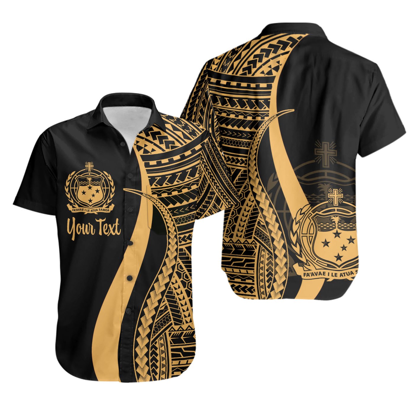 Samoa Custom Personalised Short Sleeve Shirts - Gold Polynesian Tentacle Tribal Pattern Unisex Gold - Polynesian Pride