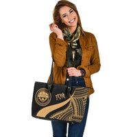 Federated States of Micronesia Large Leather Tote Bag - Gold Polynesian Tentacle Tribal Pattern - Polynesian Pride