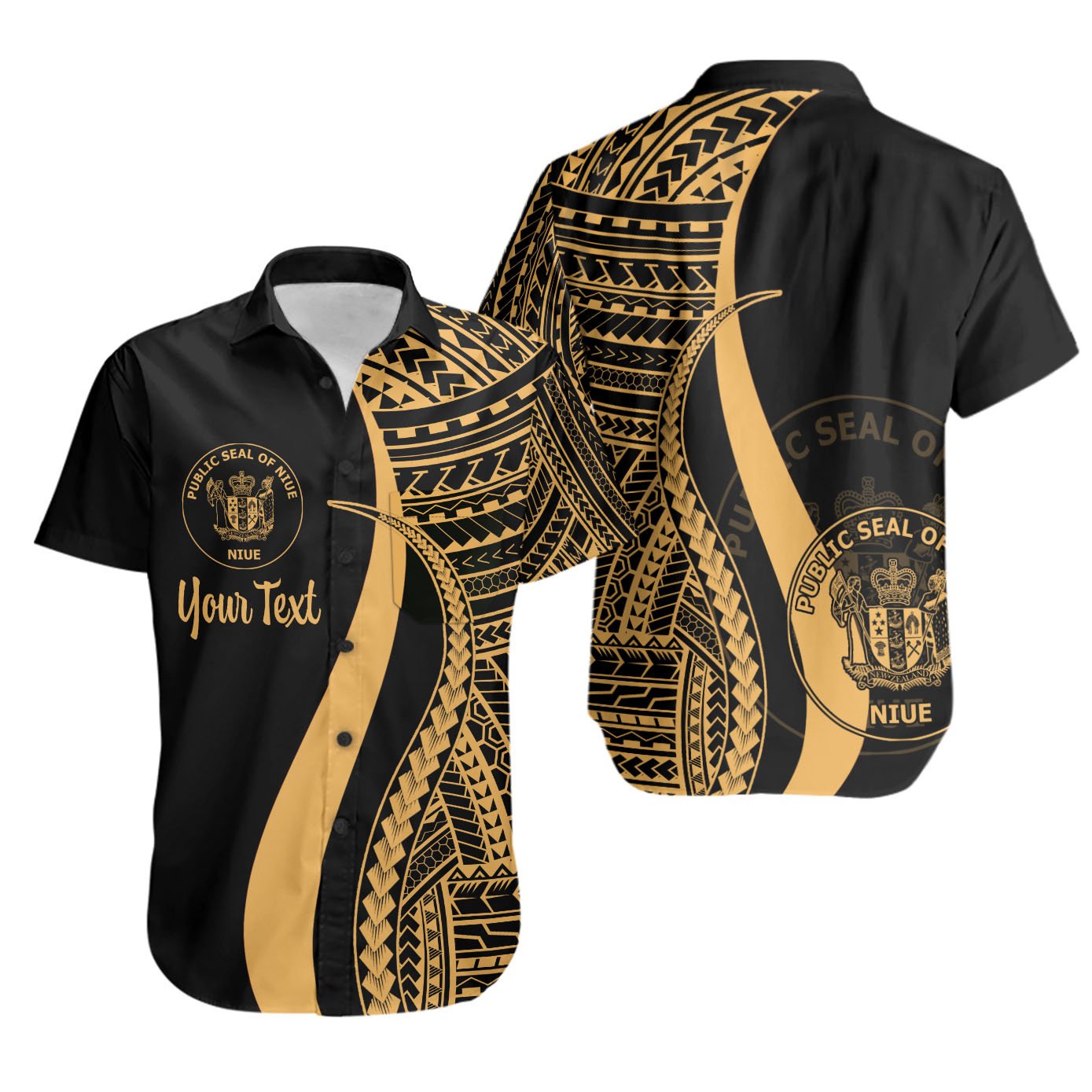 Niue Custom Personalised Short Sleeve Shirts - Gold Polynesian Tentacle Tribal Pattern Unisex Gold - Polynesian Pride