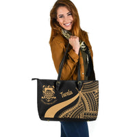 Tuvalu Large Leather Tote Bag - Gold Polynesian Tentacle Tribal Pattern - Polynesian Pride