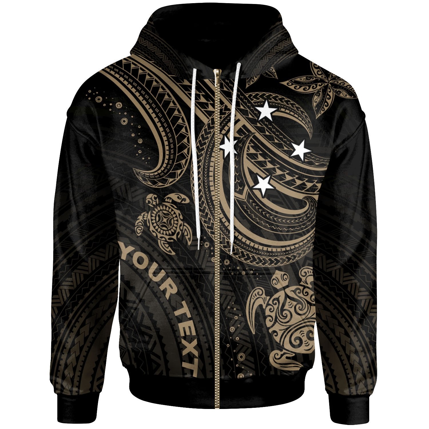 Federated States of Micronesia Custom Zip up Hoodie Gold Turtle Unisex Gold - Polynesian Pride