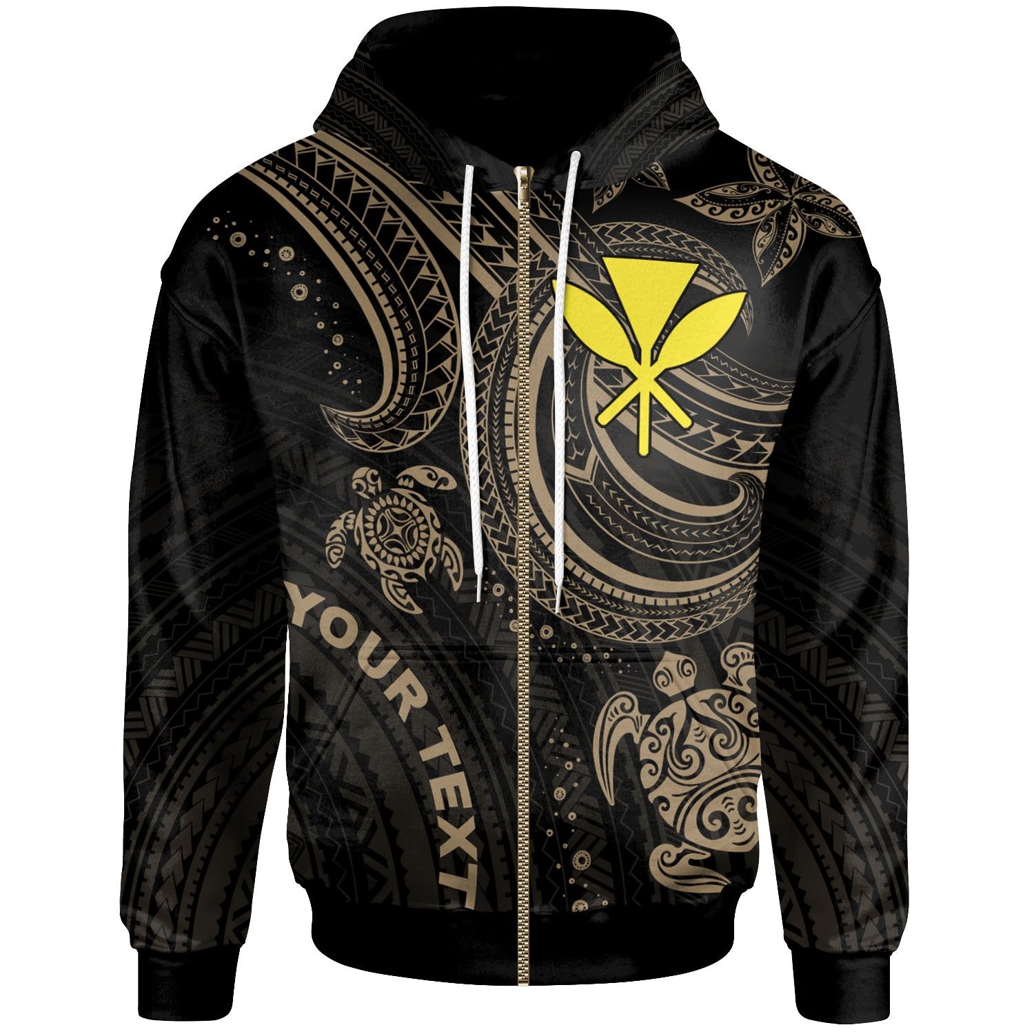 Hawaii Custom Zip up Hoodie Gold Turtle Unisex Gold - Polynesian Pride