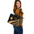 Marshall Islands Large Leather Tote Bag - Gold Polynesian Tentacle Tribal Pattern - Polynesian Pride