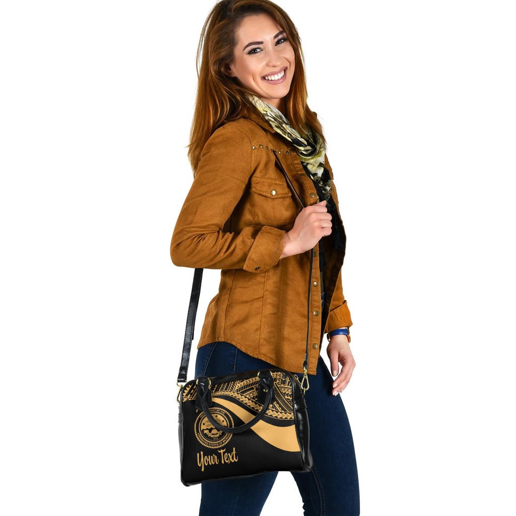 Federated States of Micronesia Custom Personalised Shoulder Handbag - Gold Polynesian Tentacle Tribal Pattern - Polynesian Pride