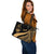 Guam Large Leather Tote Bag - Gold Polynesian Tentacle Tribal Pattern - Polynesian Pride