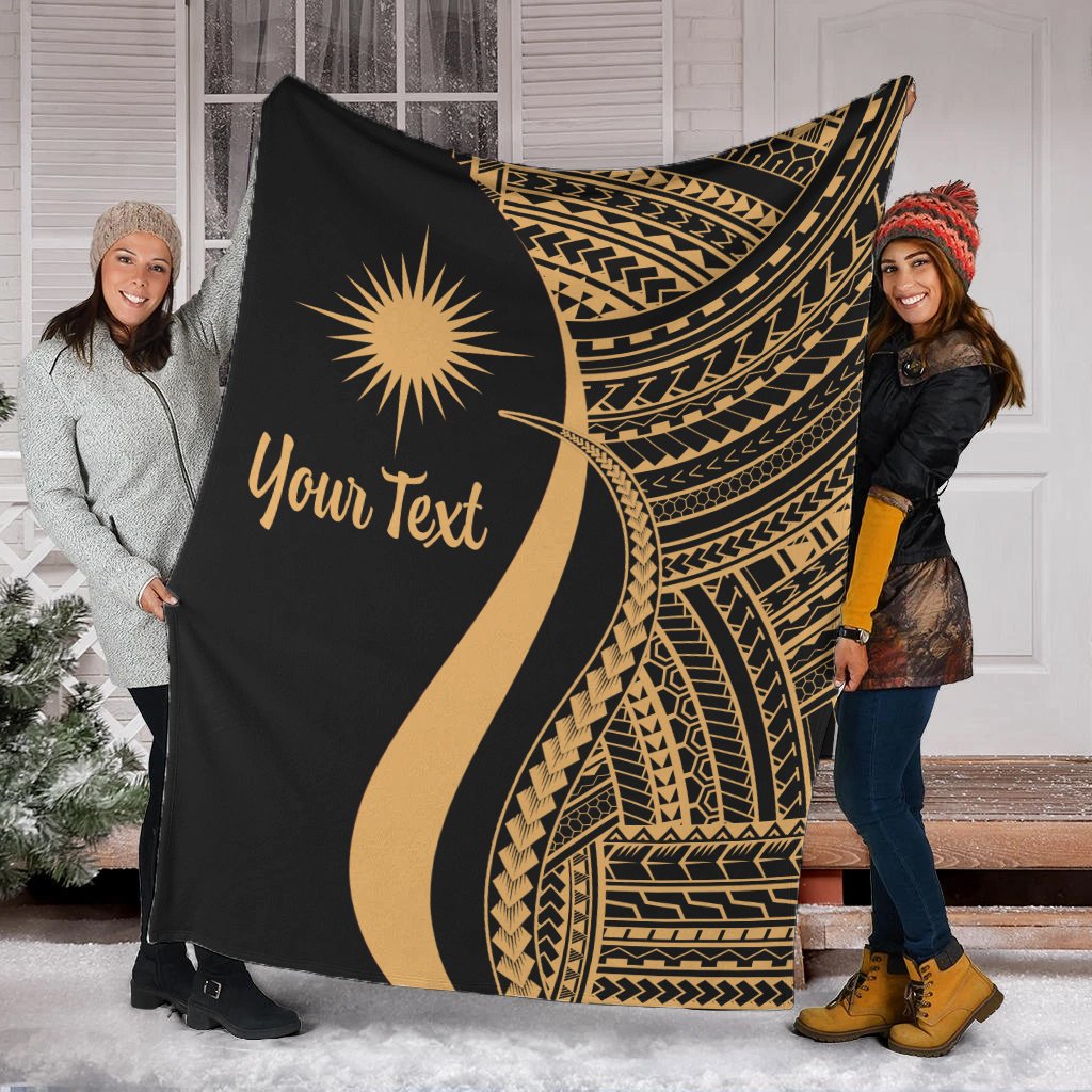 Marshall Islands Custom Personalised Premium Blanket - Gold Polynesian Tentacle Tribal Pattern White - Polynesian Pride