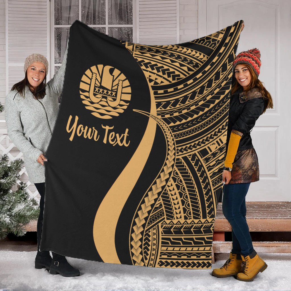 Tahiti Custom Personalised Premium Blanket - Gold Polynesian Tentacle Tribal Pattern White - Polynesian Pride