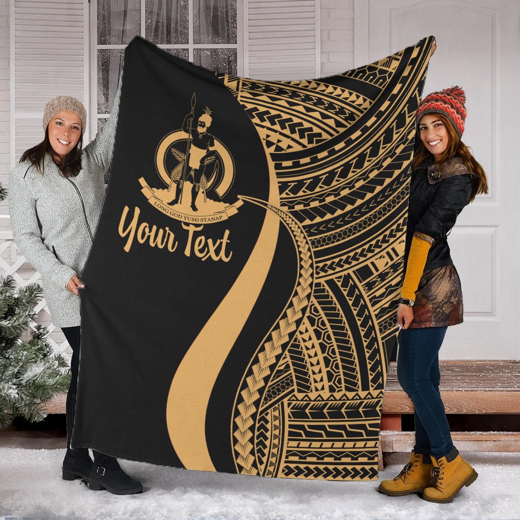 Vanuatu Custom Personalised Premium Blanket - Gold Polynesian Tentacle Tribal Pattern White - Polynesian Pride