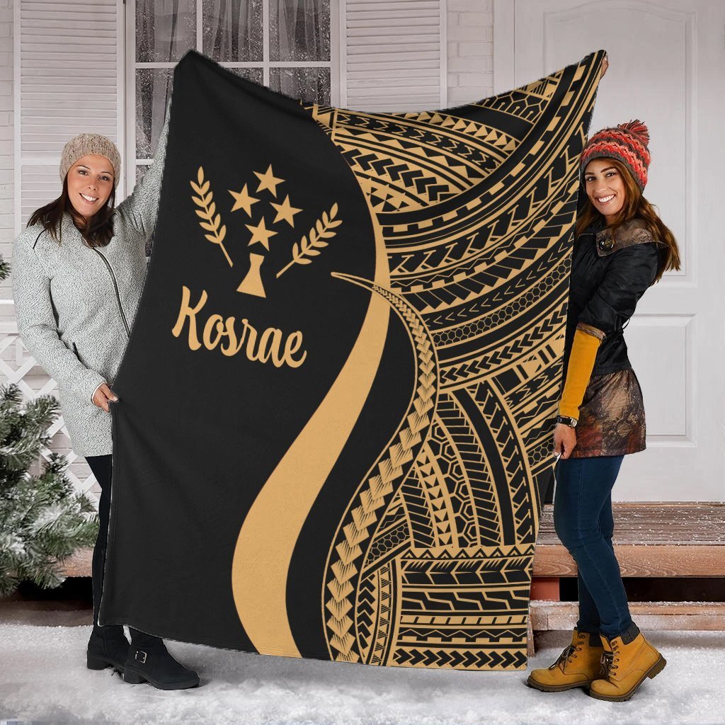 Kosrae Premium Blanket - Gold Polynesian Tentacle Tribal Pattern White - Polynesian Pride