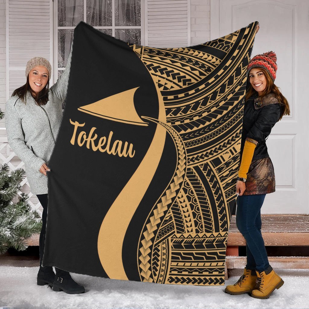 Tokelau Premium Blanket - Gold Polynesian Tentacle Tribal Pattern White - Polynesian Pride