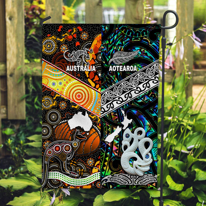New Zealand Maori Aotearoa And Australia Aboriginal Flag Together - Paua Shell LT8 House Flag - Polynesian Pride